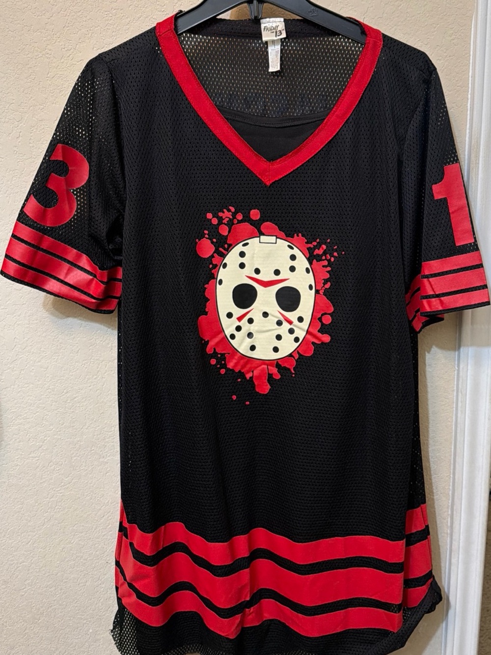 Black & Red Graphic Midi Dress with Hockey Mask Print